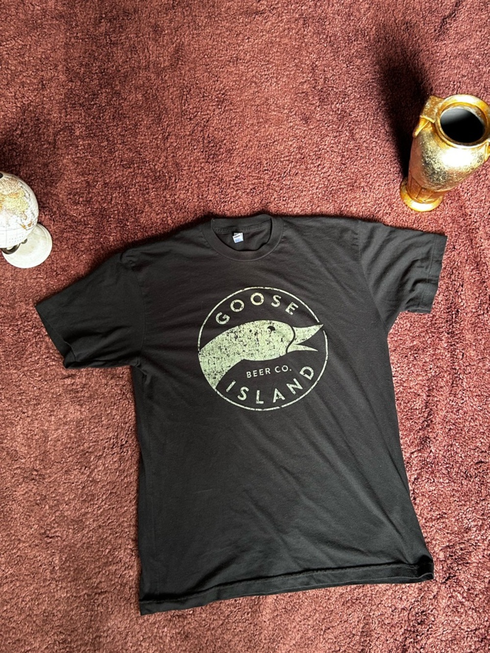 American Apparel Black T-Shirt with Pale Green Goose Island Logo